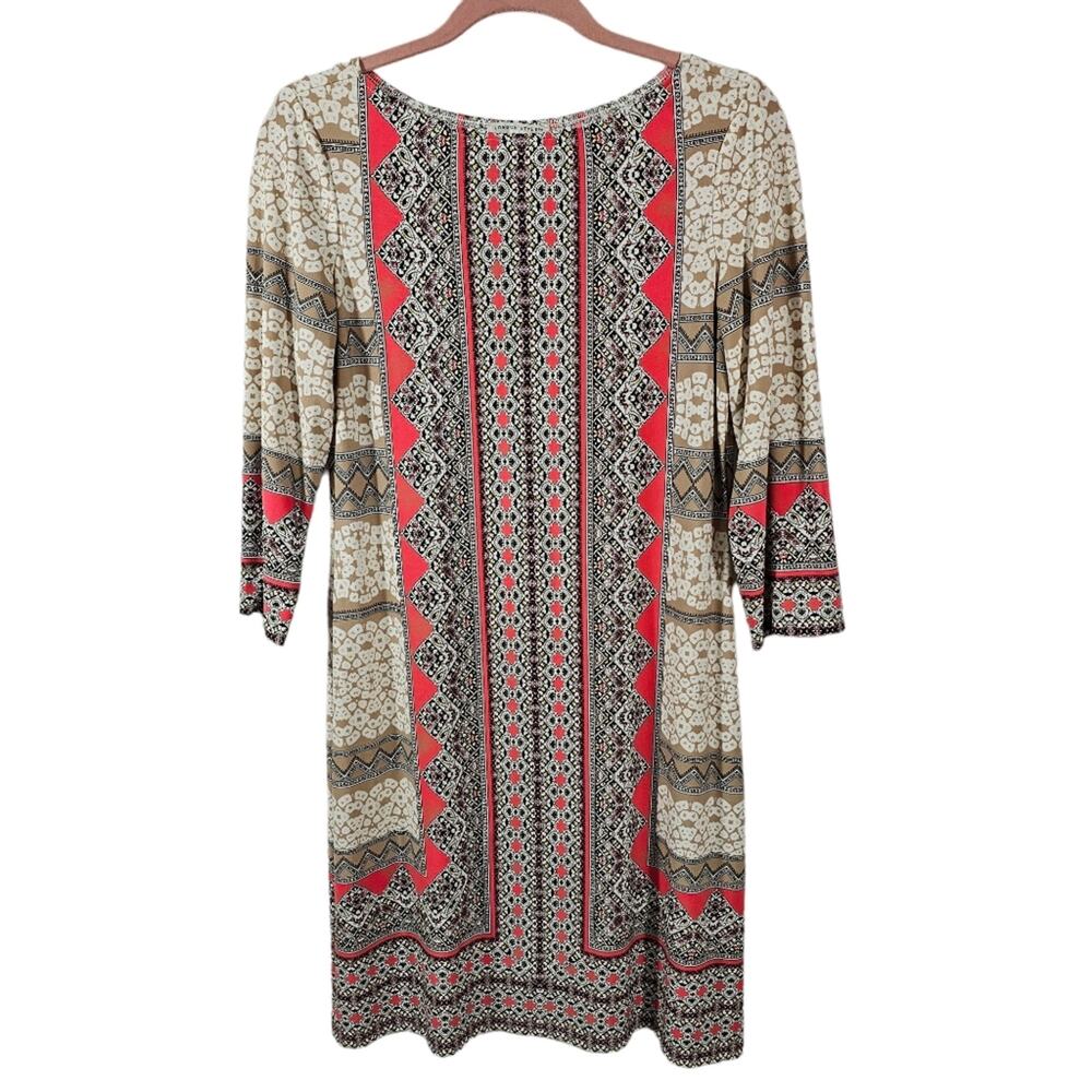 London Style Geometric Design Dress 3/4 Sleeve Women's Size 8